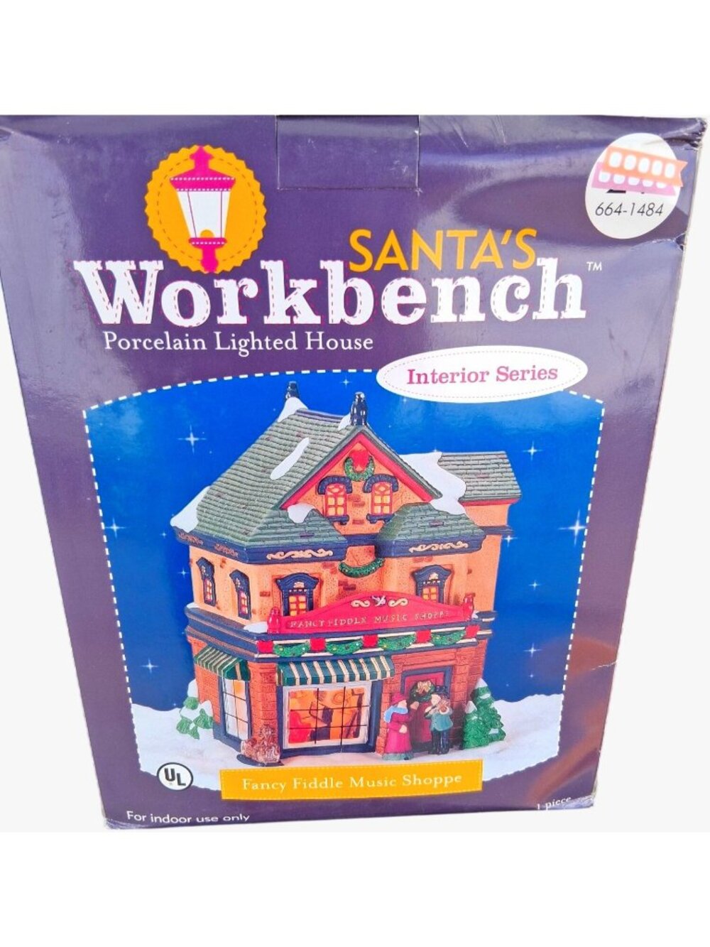 Santas Workbench Fancy Fiddle Music Shoppe Porcelain Lighted House Decoration In
